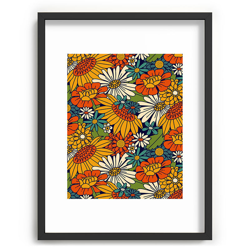 70s Retro Floral - Bold Framed Art Print