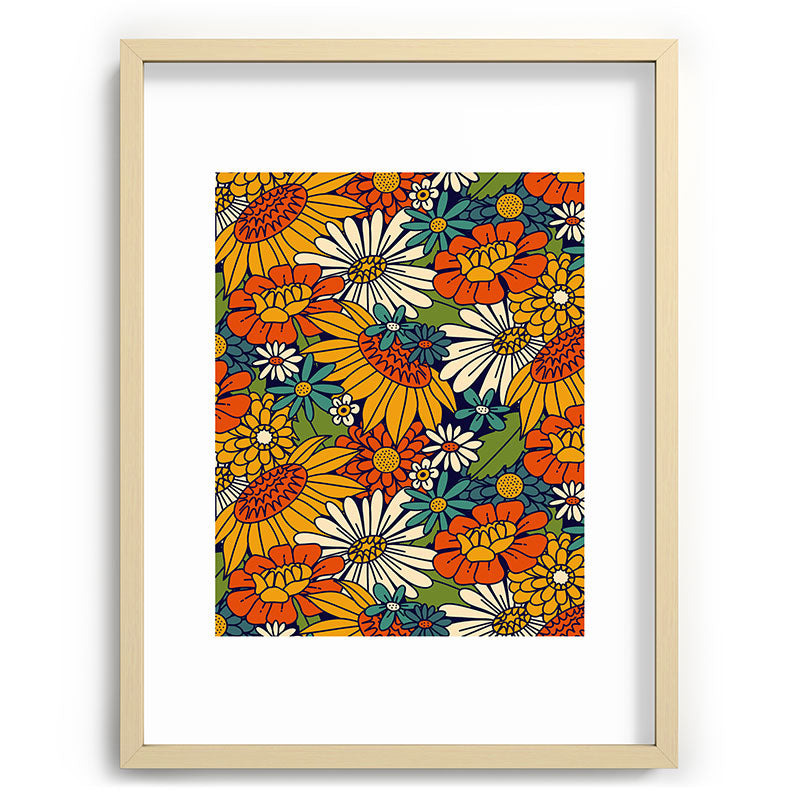 70s Retro Floral - Bold Framed Art Print