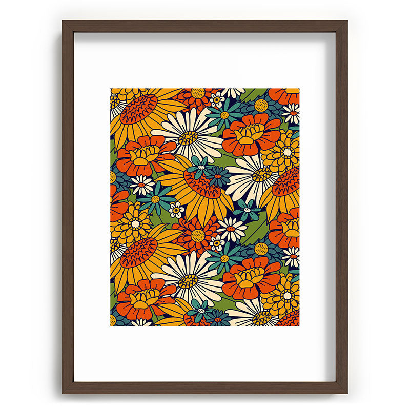 70s Retro Floral - Bold Framed Art Print