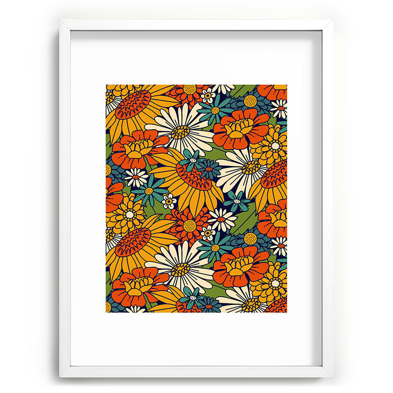70s Retro Floral - Bold Framed Art Print