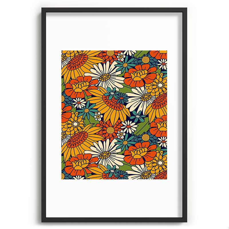 70s Retro Floral - Bold Framed Art Print