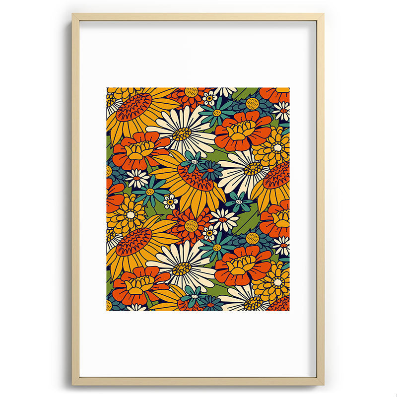 70s Retro Floral - Bold Framed Art Print