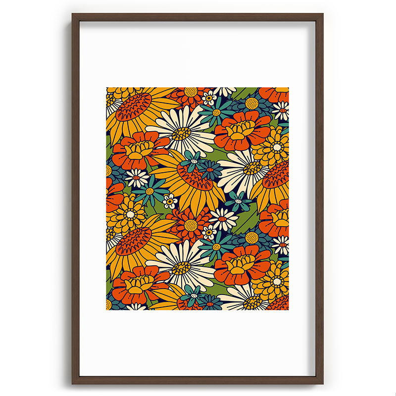 70s Retro Floral - Bold Framed Art Print