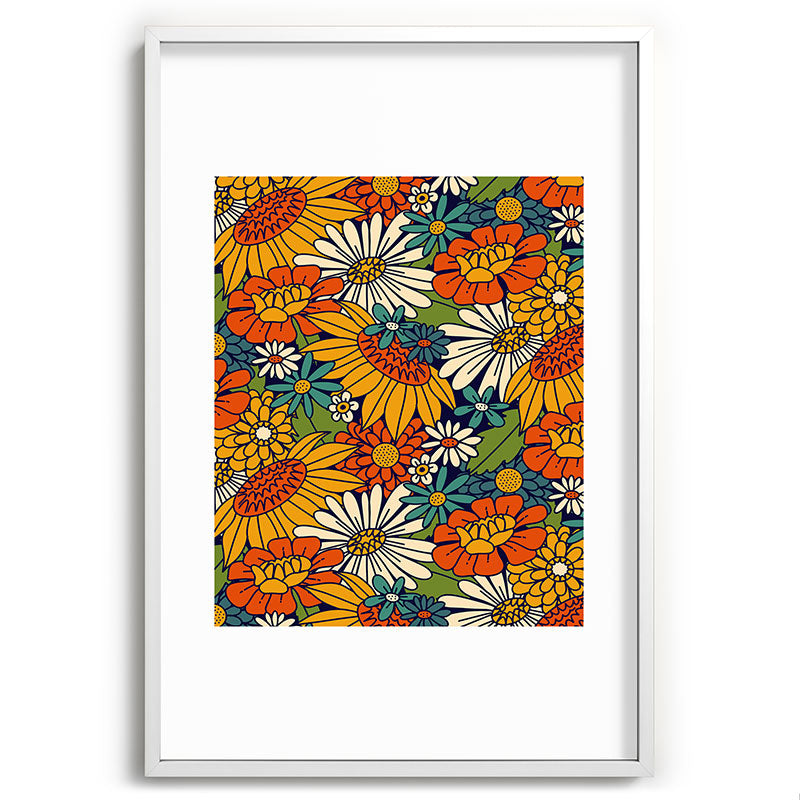 70s Retro Floral - Bold Framed Art Print