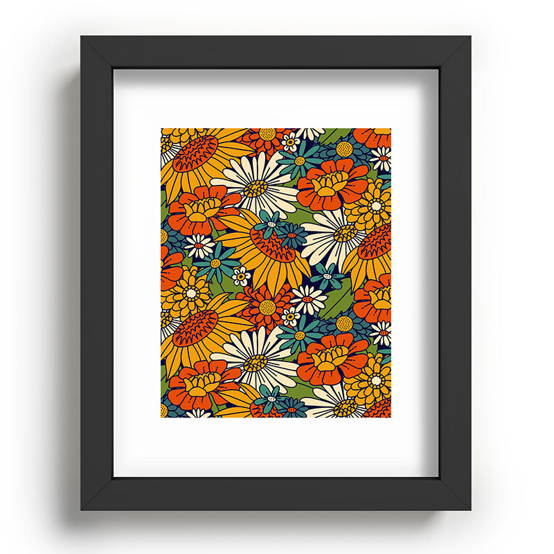 70s Retro Floral - Bold Framed Art Print