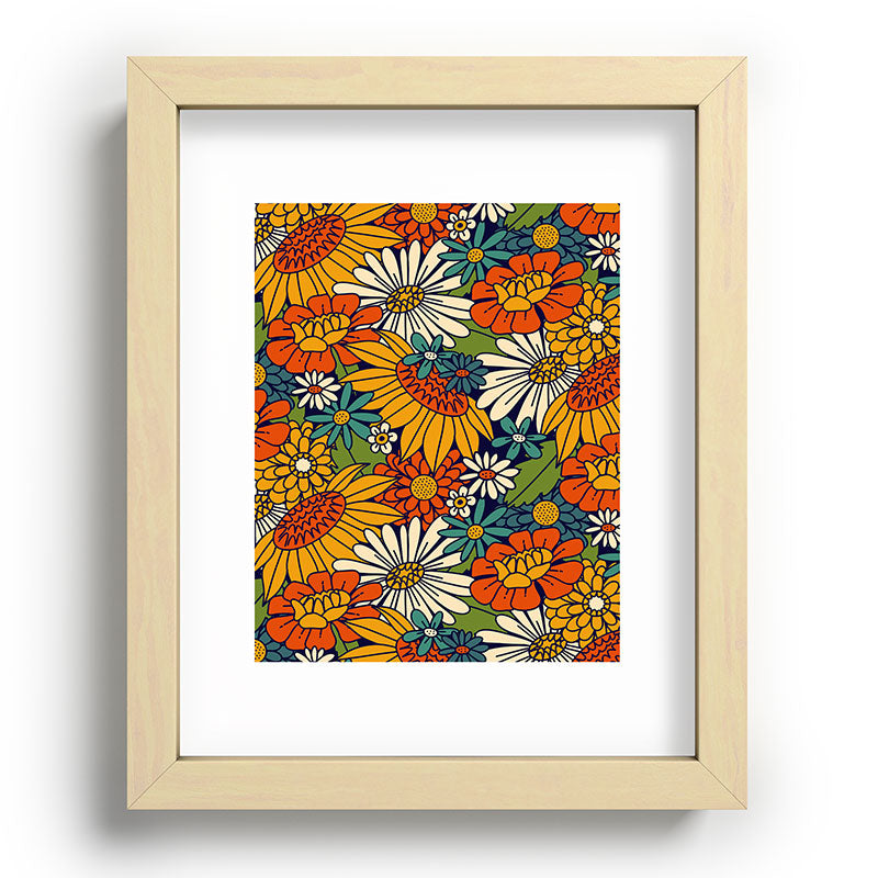 70s Retro Floral - Bold Framed Art Print