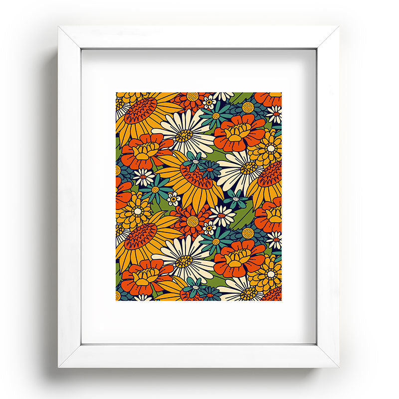 70s Retro Floral - Bold Framed Art Print