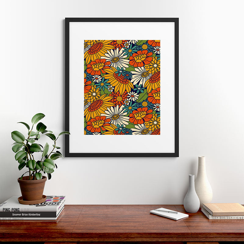 70s Retro Floral - Bold Framed Art Print