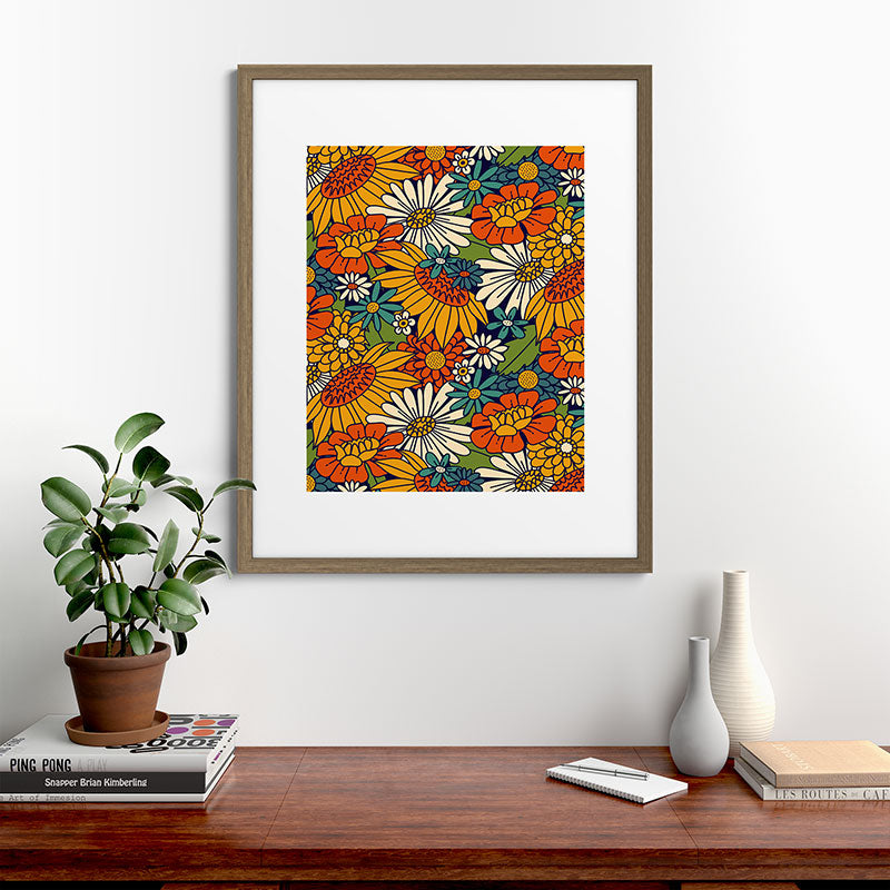 70s Retro Floral - Bold Framed Art Print