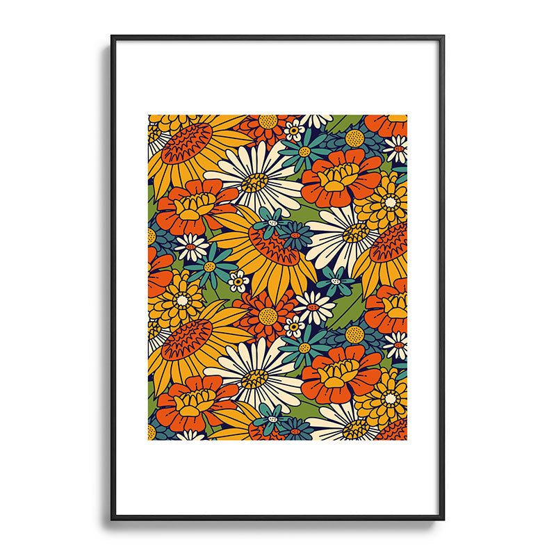 70s Retro Floral - Bold Framed Art Print