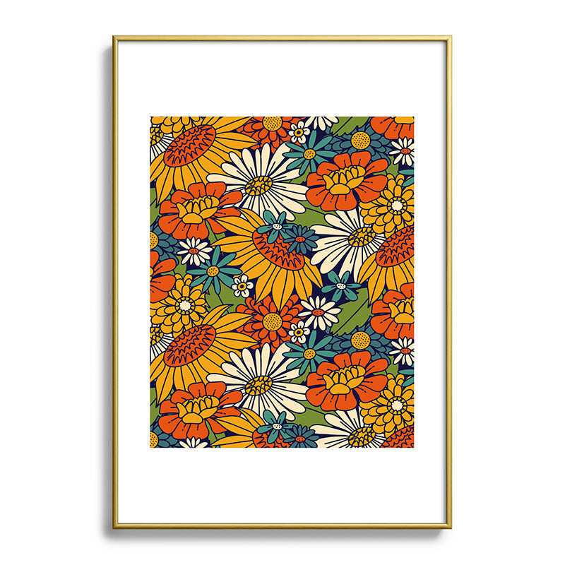 70s Retro Floral - Bold Framed Art Print