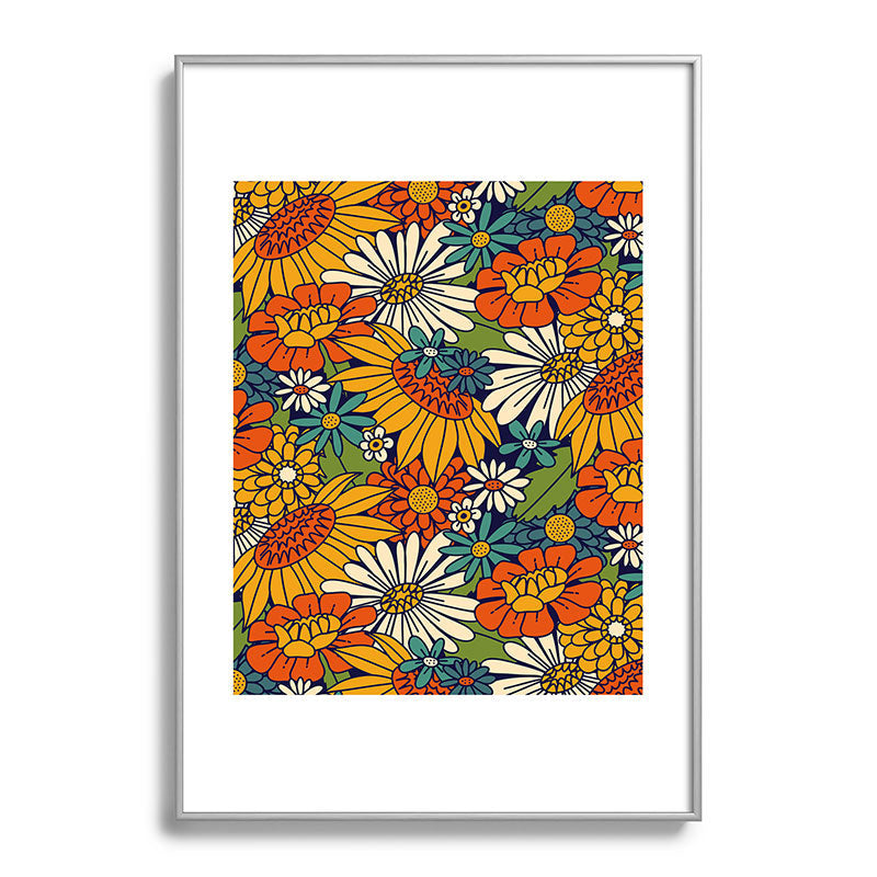 70s Retro Floral - Bold Framed Art Print