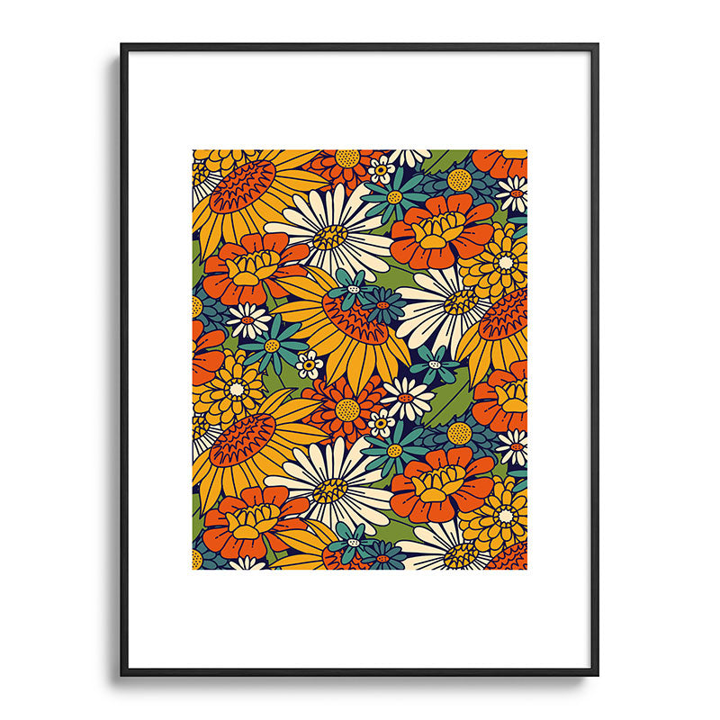 70s Retro Floral - Bold Framed Art Print