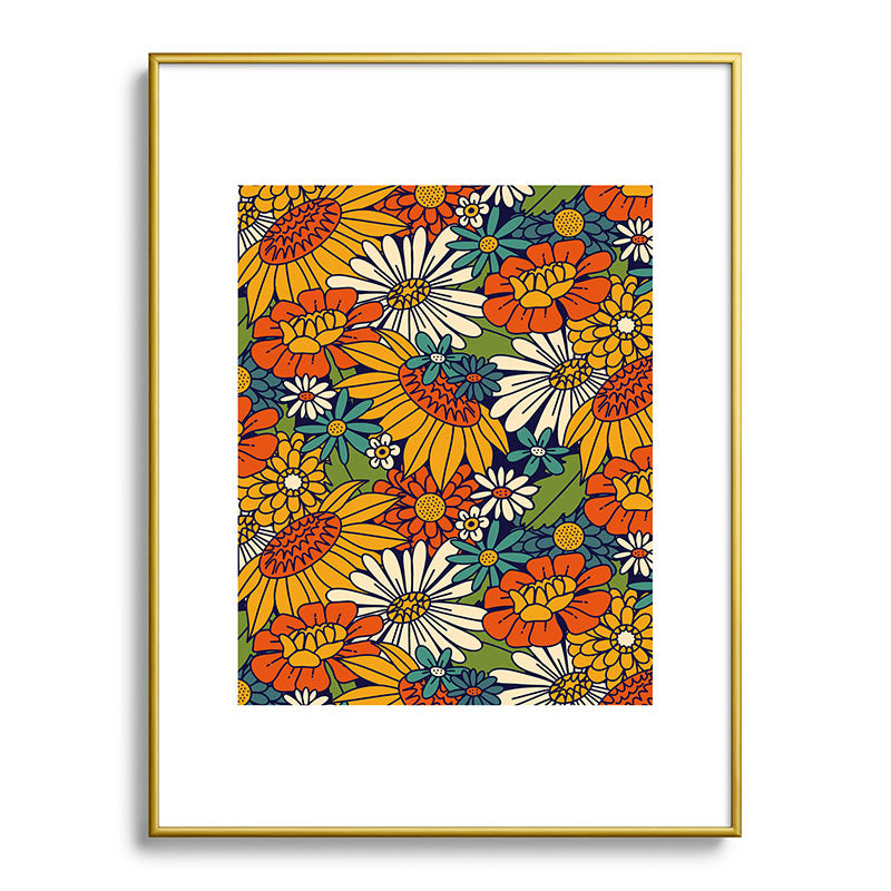 70s Retro Floral - Bold Framed Art Print