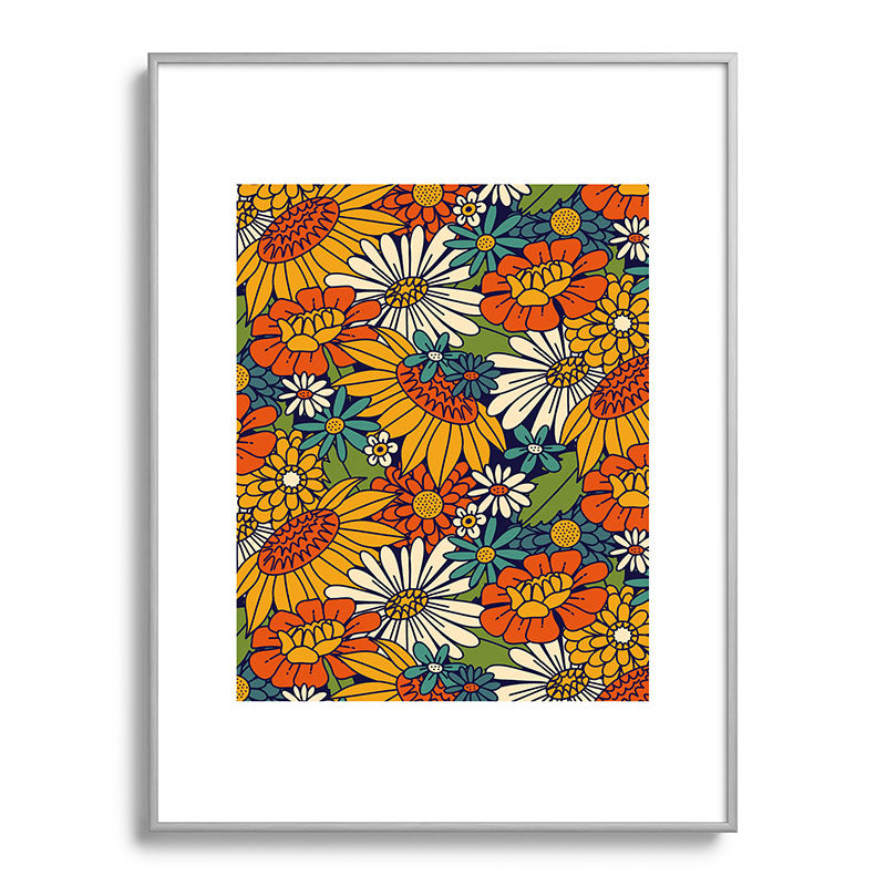 70s Retro Floral - Bold Framed Art Print