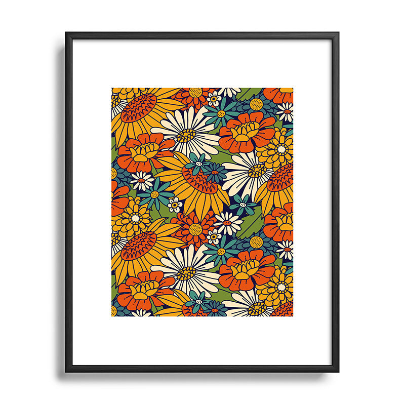 70s Retro Floral - Bold Framed Art Print