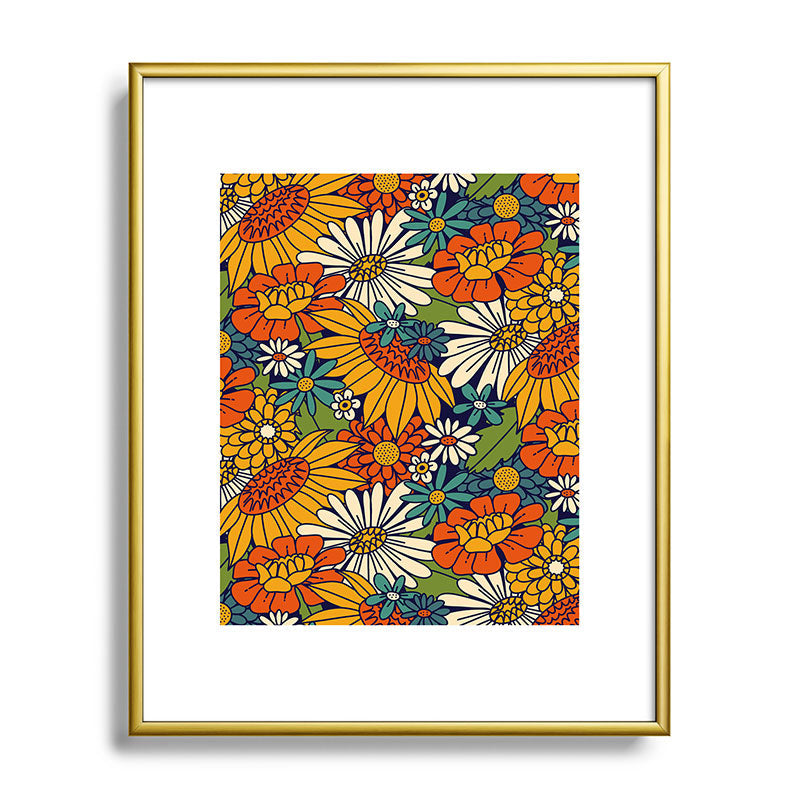 70s Retro Floral - Bold Framed Art Print