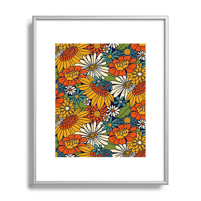 70s Retro Floral - Bold Framed Art Print