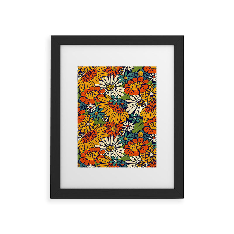70s Retro Floral - Bold Framed Art Print