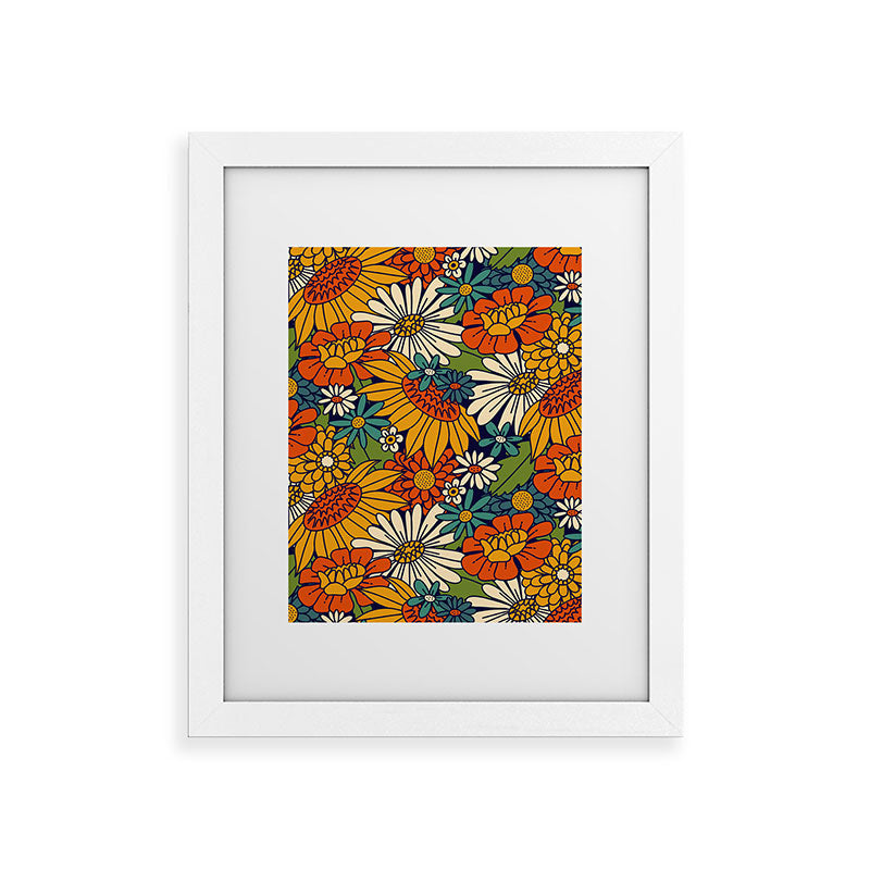 70s Retro Floral - Bold Framed Art Print