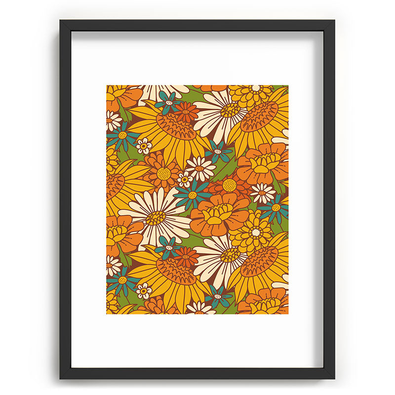 70s Retro Floral Framed Art Print