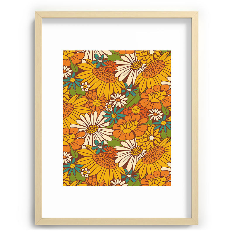 70s Retro Floral Framed Art Print