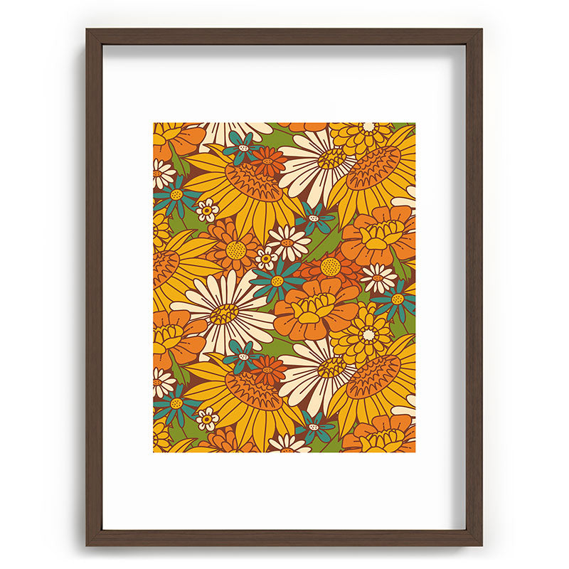 70s Retro Floral Framed Art Print