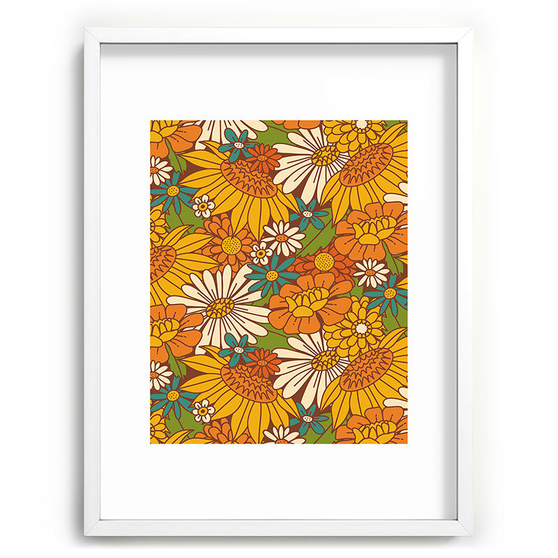 70s Retro Floral Framed Art Print