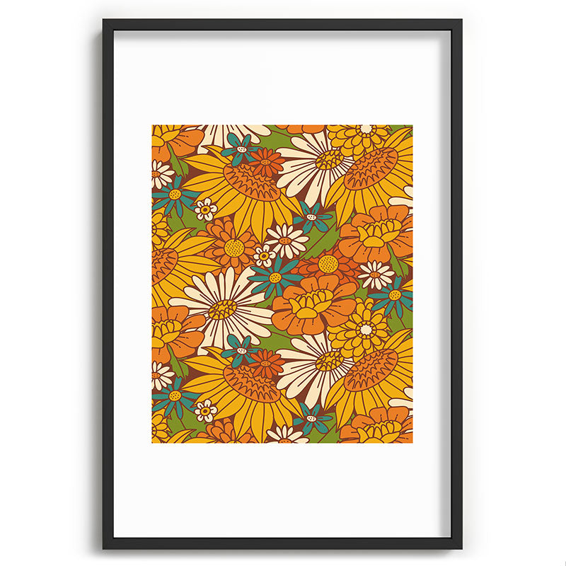 70s Retro Floral Framed Art Print