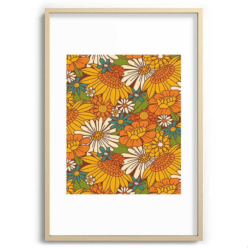 70s Retro Floral Framed Art Print