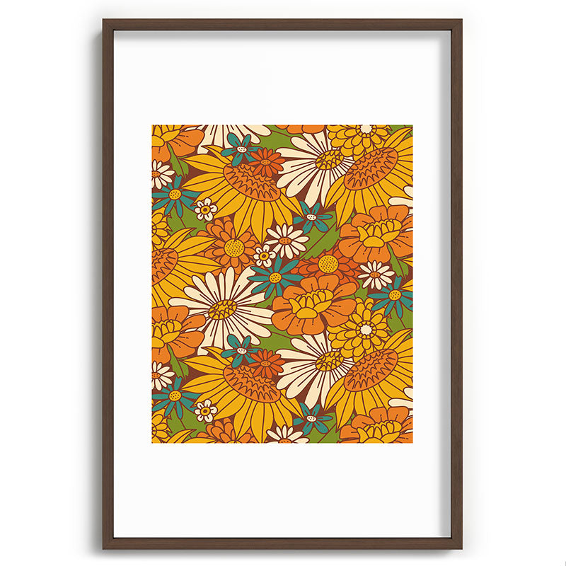 70s Retro Floral Framed Art Print