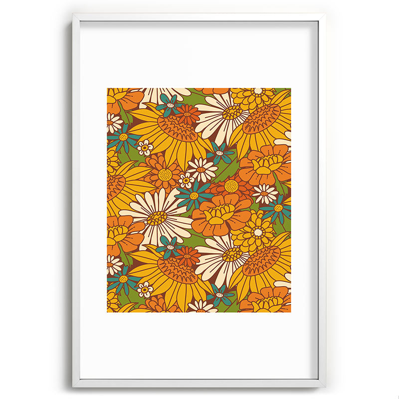 70s Retro Floral Framed Art Print