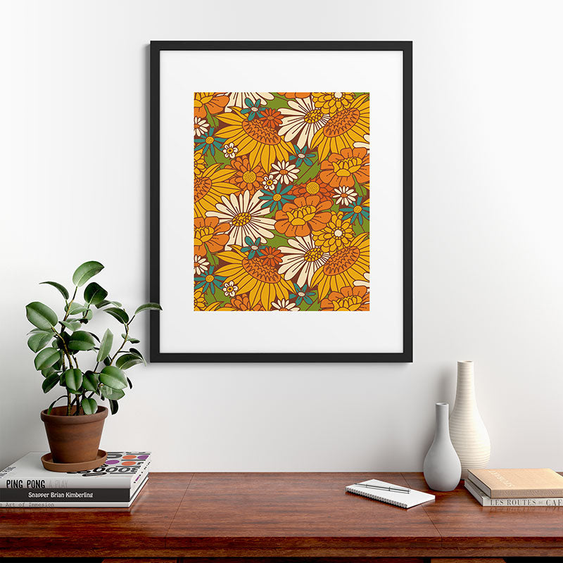 70s Retro Floral Framed Art Print