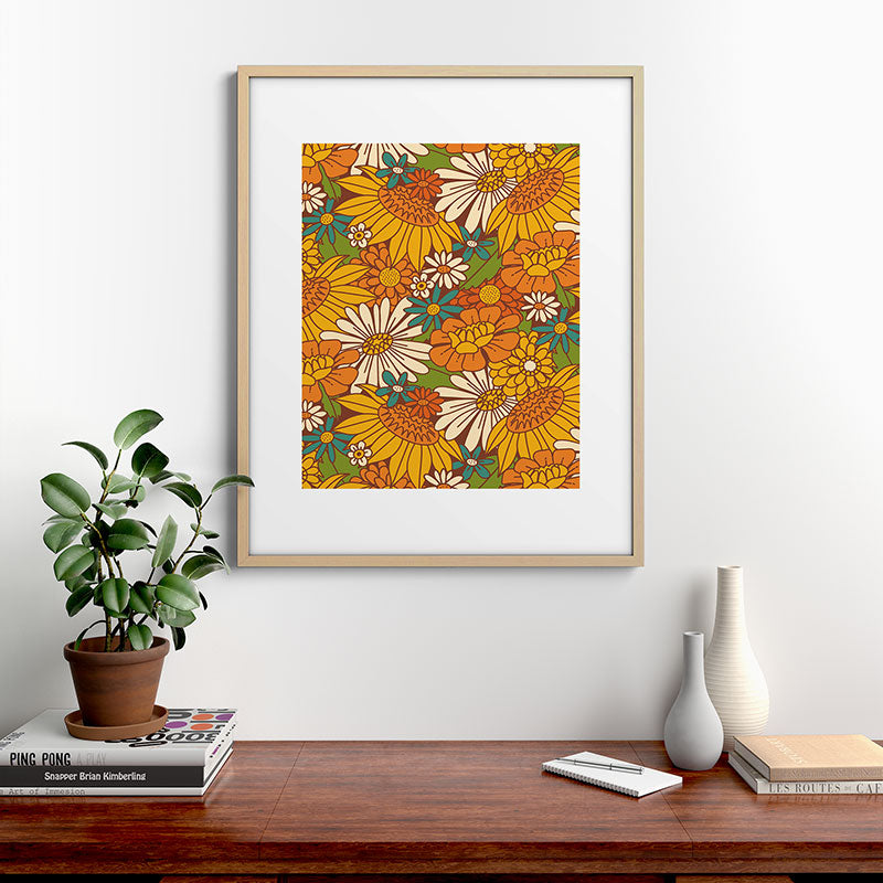 70s Retro Floral Framed Art Print