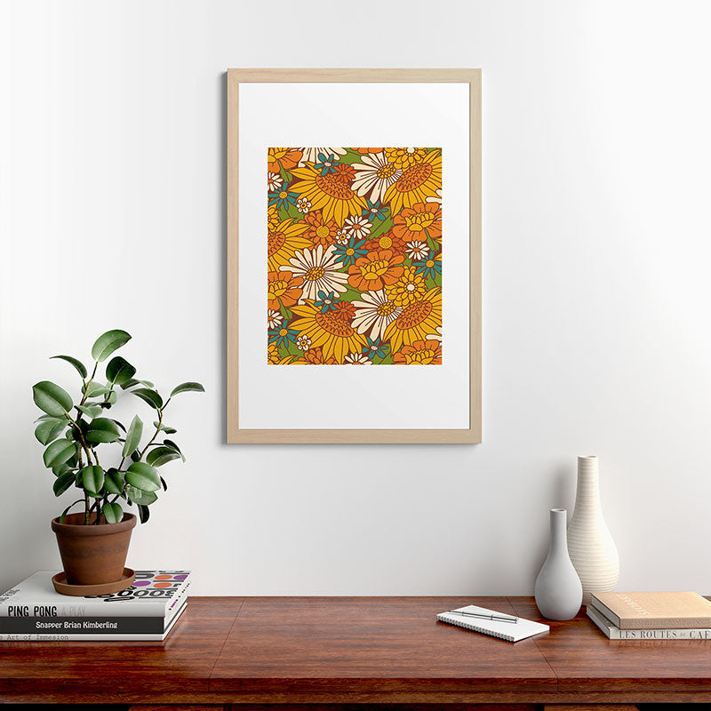 70s Retro Floral Framed Art Print