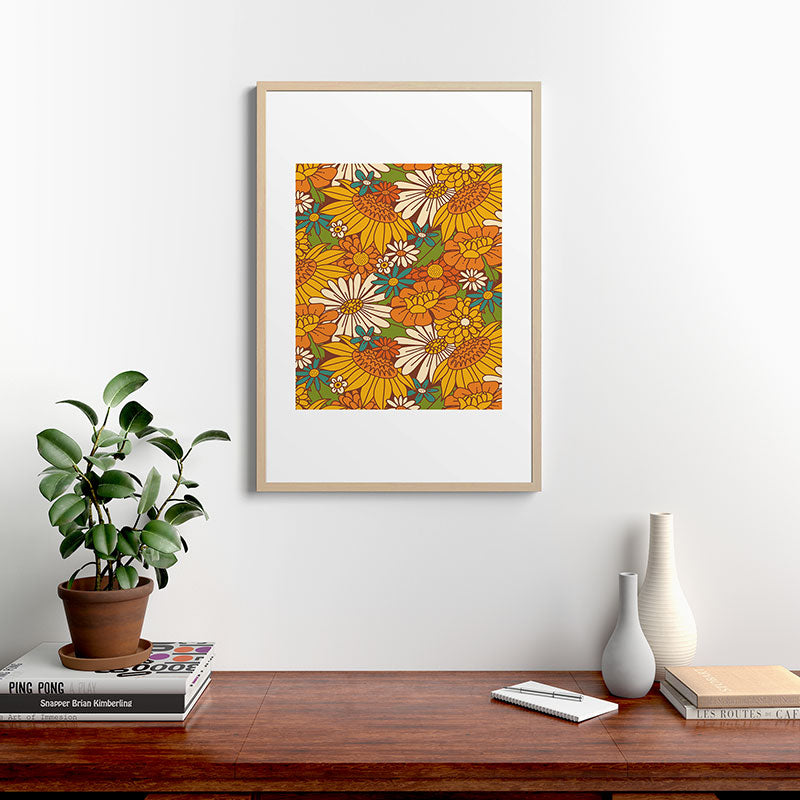 70s Retro Floral Framed Art Print