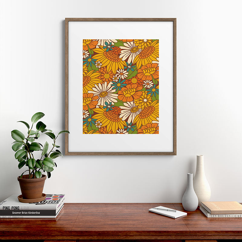 70s Retro Floral Framed Art Print
