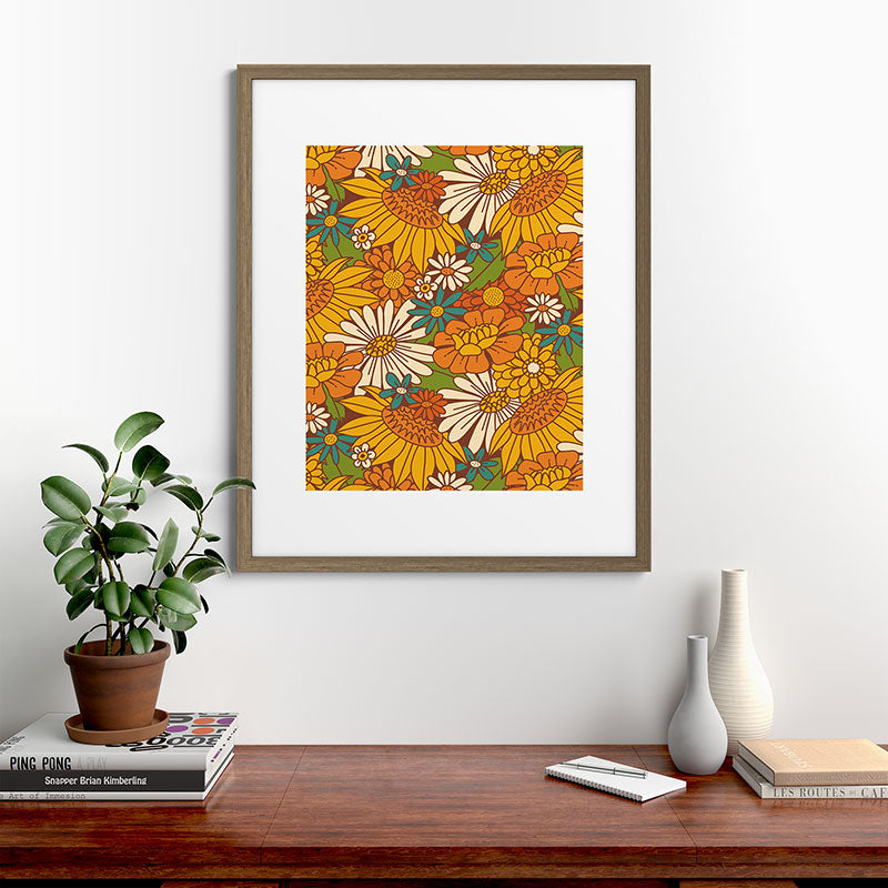 70s Retro Floral Framed Art Print