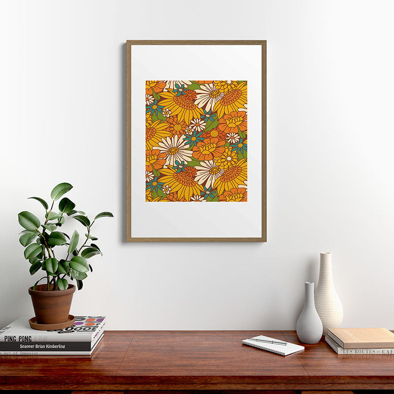 70s Retro Floral Framed Art Print