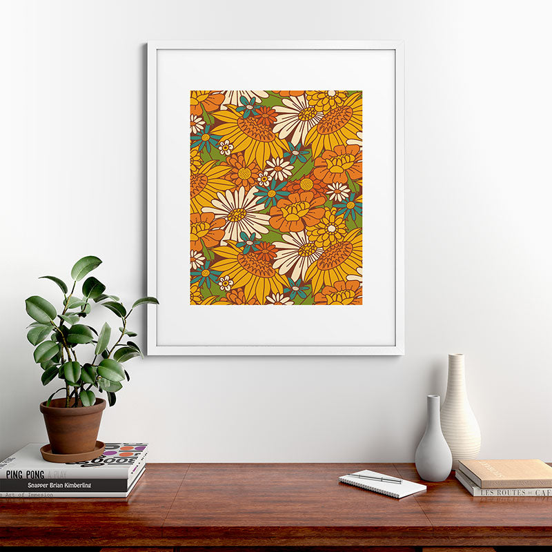 70s Retro Floral Framed Art Print