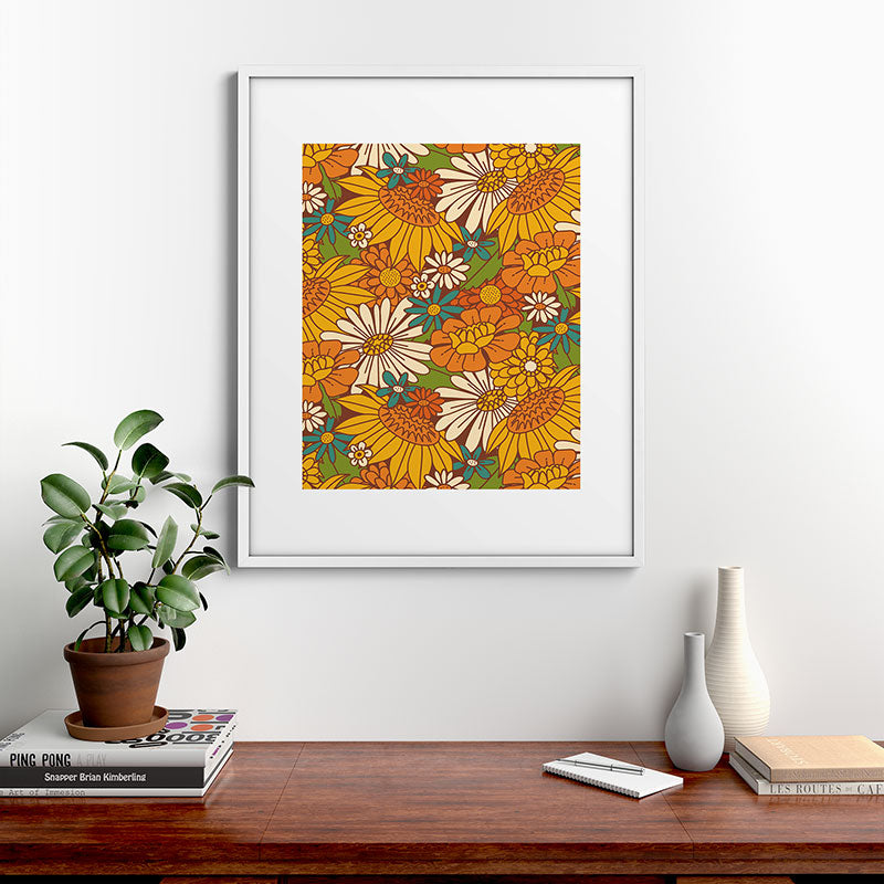 70s Retro Floral Framed Art Print