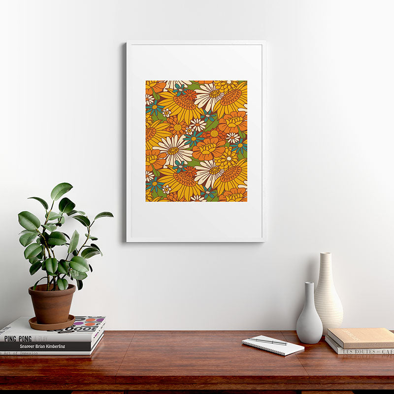 70s Retro Floral Framed Art Print
