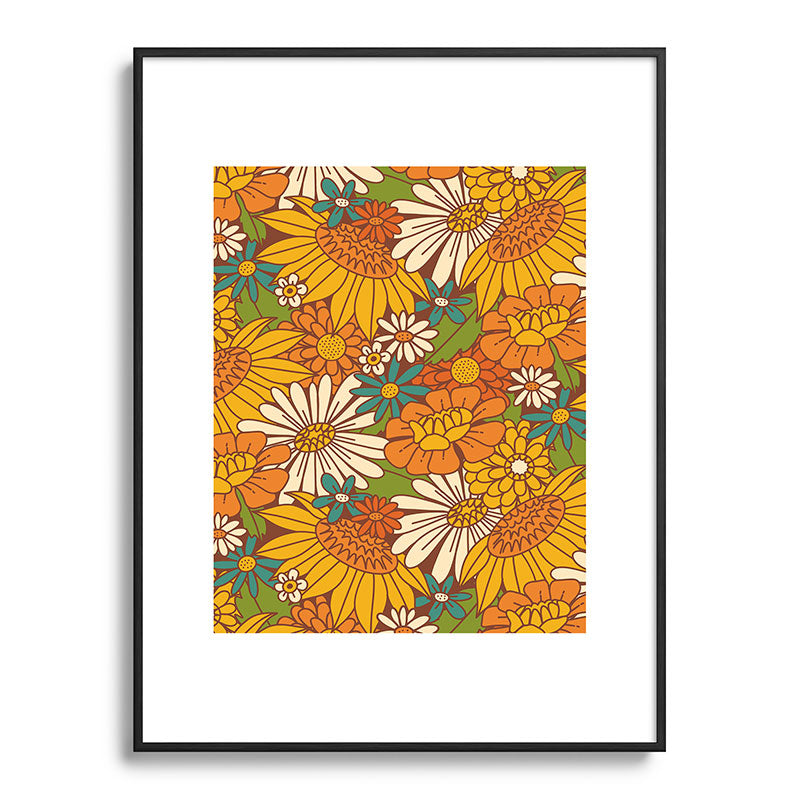 70s Retro Floral Framed Art Print