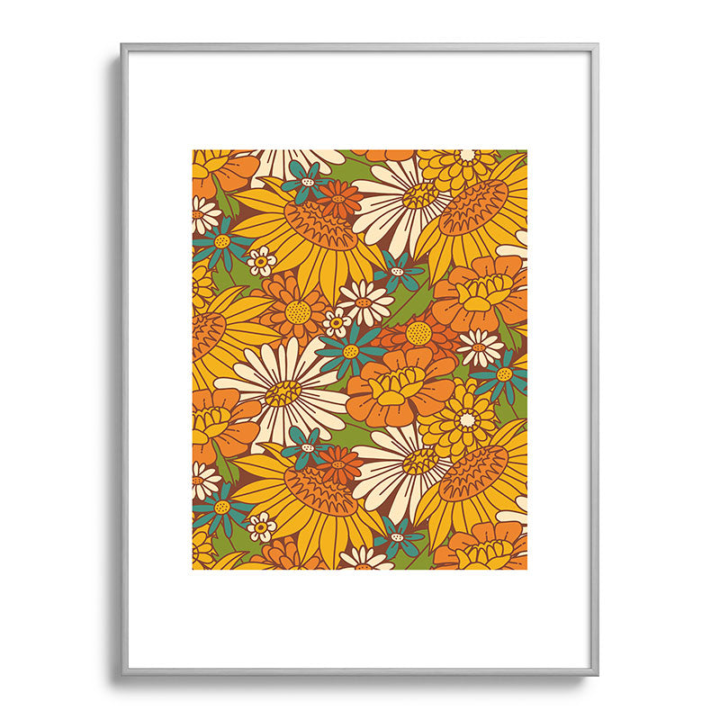 70s Retro Floral Framed Art Print