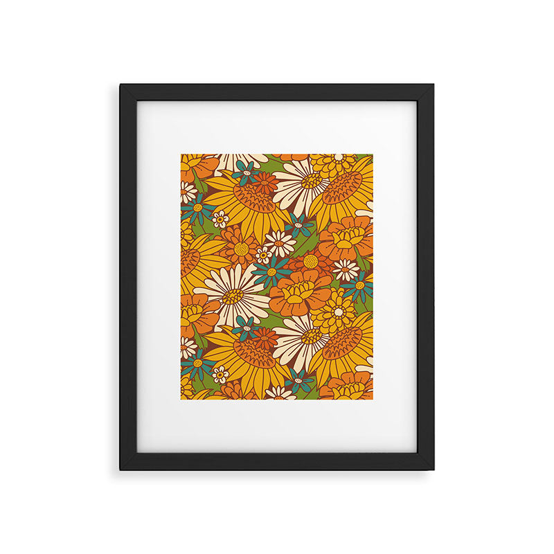 70s Retro Floral Framed Art Print