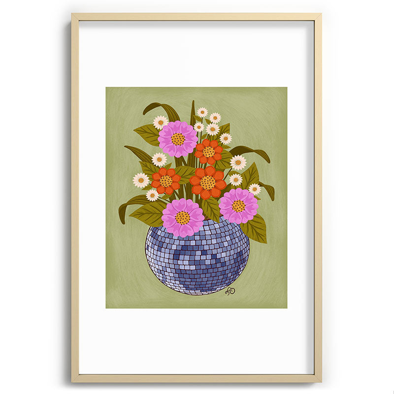 1970s Disco Ball Flower Pot  Framed Art Print