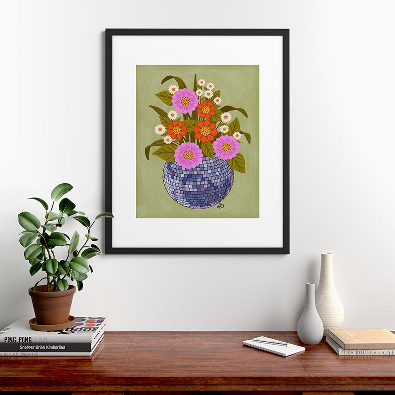 1970s Disco Ball Flower Pot  Framed Art Print