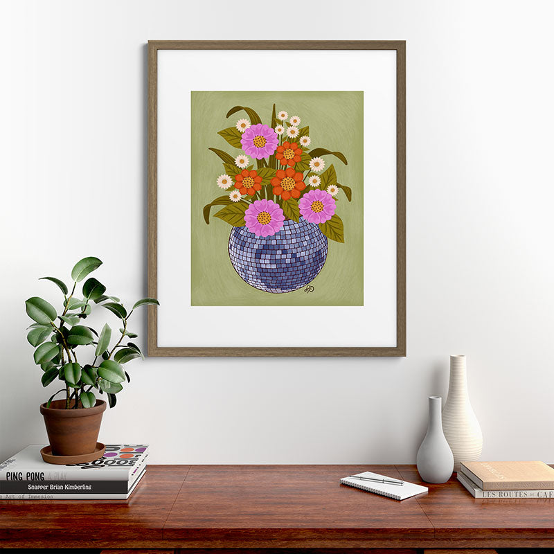 1970s Disco Ball Flower Pot  Framed Art Print