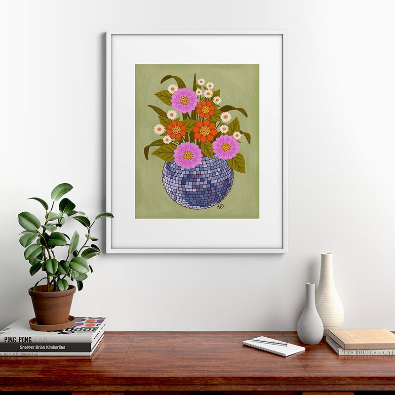 1970s Disco Ball Flower Pot  Framed Art Print
