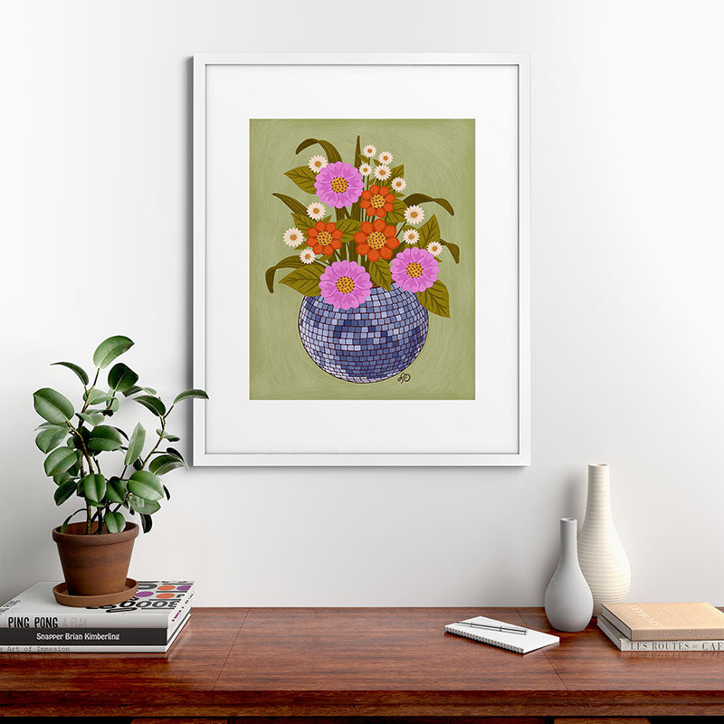 1970s Disco Ball Flower Pot  Framed Art Print